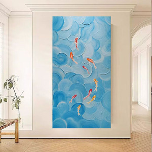 Koi Fish Oil <b>Painting</b> Hand Painted 3D Texture Blue Sea Abstract Art Wall Decor Entrance Hanging Artwork - Product Image 1