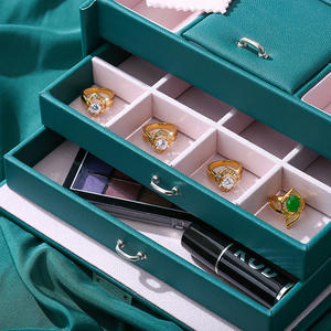 Joyero de PU de lujo con espejo, organizador de cajones multicapa, resistente al agua, a prueba de polvo, anillos de almacenamiento, <span class=keywords><strong>pendientes</strong></span>, collares - Product Image 5