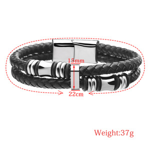 Double Layer Woven <b>Leather</b> Stainless Steel <b>Bracelet</b> 22MM Women's Gift Jewelry - Product Image 5