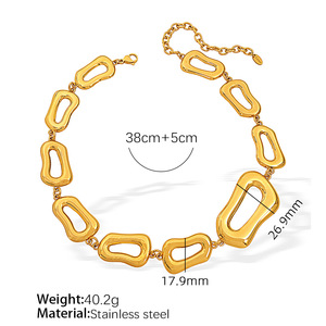 Conjunto de Collar y Pulsera de Acero Inoxidable con Diseño Geométrico Irregular Exagerado, Estilo Minimalista, Joyería para Uso Diario, Regalo Unisex - Product Image 5