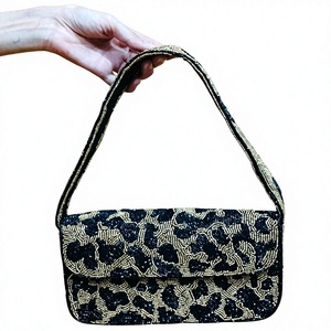 Indian Fully Handcrafted Beaded Leopard Print Shoulder <b>Bag</b> <b>Navy</b> Gold Animal Pattern Handbag Women Wholesale OEM Private Label - Product Image 1