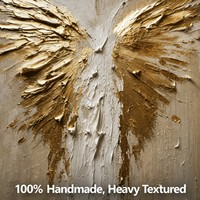 Decoración para el Hogar, Lienzo Hecho a Mano, Alas de Ángel con Textura 3D, Pinturas Minimalistas Contemporáneas, Arte Mural de Mariposa Dorada y Negra