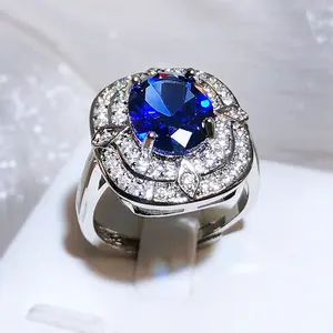 Latest Design Luxurious Jewelry 3 Different Styles Bright Blue Zircon Fashion Ring For Women