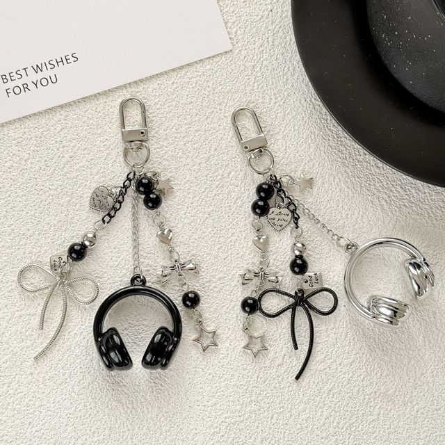 Music Earphone Phone Key Chain Aesthetic Y2K Lovers Phone Keyring Love Heart Bow Bead Headphone Bag Charm Pendant for Girls