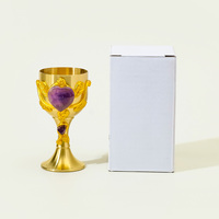Calice en laiton incrusté de cristal naturel en forme de cœur, feuille dorée, pour la décoration de l'autel, ornement de la maison, cadeau spirituel