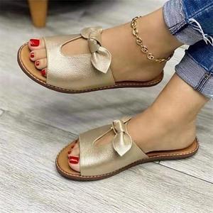 High Quality Large Size Pu Rubber Slippers Bow Hollow Open Toe Summer Women and Ladies Flat <b>Sandals</b> - Product Image 6