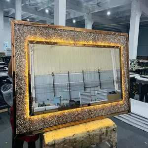 Modern LED Light Wall Mirror Home Decoration Rectangle Crushed Diamond Crystal Glass for Bathroom Dressing Room Use
