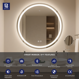 Miroir mural rond moderne de fabrication chinoise pour hôtel et décoration intérieure, 60/70/80 cm, 4 mm d'épaisseur, miroir de salle de bain rond - Product Image 3
