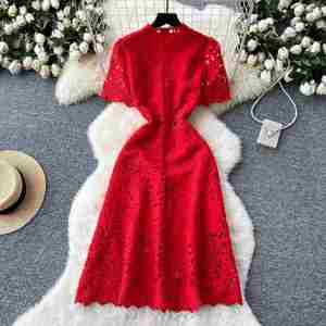 Vestido Midi Casual de Verano 2025 para Mujer, Tejido Ecológico, Transpirable, Antiarrugas, Estilo Túnica Romana, Corte A, con Encaje Hueco y Cintura Imperio - Product Image 4
