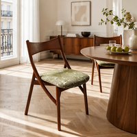 Fauteuil d'appoint vintage en bois massif style français avec oreilles de chat, nouveau modèle 2026, pour usage domestique, avec revêtement en tissu artistique et rembourrage doux, chaise de salle à manger