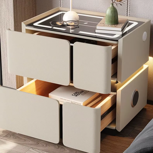 New Model Bedside Table Personalized Tempered Glass <b>USB</b>/Wireless Charging LED Light Modern Bedroom Furniture A60 Bedroom Bedside - Product Image 5