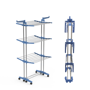 Vendita calda 18M 3 strati in acciaio inox stendino pieghevole stendibiancheria <span class=keywords><strong>appendiabiti</strong></span> con ruote - Product Image 5