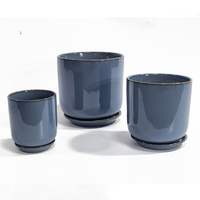 Kit de pot de fleurs en céramique, pot en terre cuite verni bleu pour jardin extérieur, pot pour plantes, pot en céramique personnalisé pour la plantation