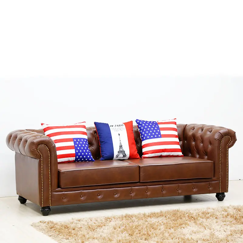 Tan Retro Leather Chesterfield Sofa American Style Vintage Sofa