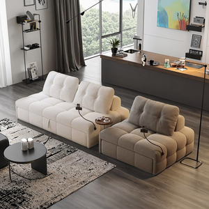 Canapé <span class=keywords><strong>convertible</strong></span> moderne de style 2025, blanc crème, avec fonction de tirage, canapé-<span class=keywords><strong>lit</strong></span> en tissu pour salon avec support pour téléphone portable - Product Image 4