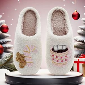 Hiver Femmes Hommes Chaussons en peluche Maison Gingerbread Man Christmas Tree Santa Elk Reindeer Fleece Flat Cozy Christmas Slippers - Product Image 2