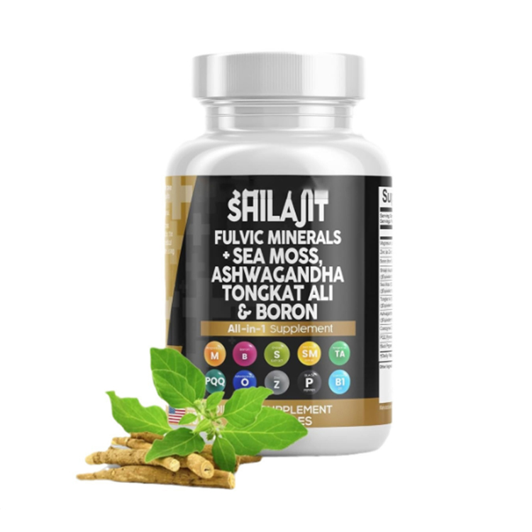 Julyherb Nhãn Hiệu Riêng Tinh Khiết Himalaya shilajit Và Ashwagandha Viên Nang Biển Moss shilajit Viên Nang 90 Pcs Một Chai