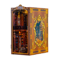 Kit de Diorama 3D Découpé au Laser : Scène de Bibliothèque avec Éclairage LED, Étagères Voûtées et Globe Céleste – Décoration DIY à Assembler pour Étagère à Livres