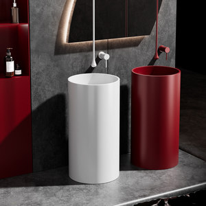 Lavabo sur pied cylindrique moderne en acier inoxydable mat SS304, lavabo <span class=keywords><strong>colonne</strong></span> autoportant pour hôtel, villa et grande salle de bain - Product Image 3