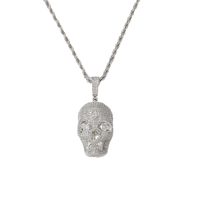 Collier pour homme en argent 925 plaqué rhodium avec pendentif crâne serti de moissanite, chaîne à maillons, style Hip Hop Horreur pour soirée