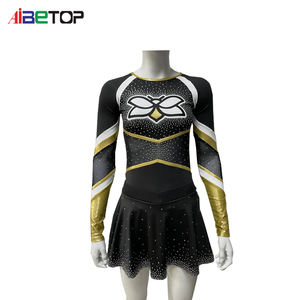 Uniforme de cheerleading CoolTech noir et or avec strass et dos croisé |   Restez fraîche et éclatante pendant des performances de deux heures - Product Image 1