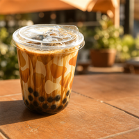 Gobelets à café jetables écologiques transparents personnalisés avec couvercles en dôme à paroi simple, tailles 12oz/16oz/32oz