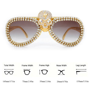 Kacamata Pria Desain Mewah Trendi Baru Buatan Tangan Vintage dengan Dekorasi Kristal Tengkorak untuk Pesta yang Elegan - Product Image 4
