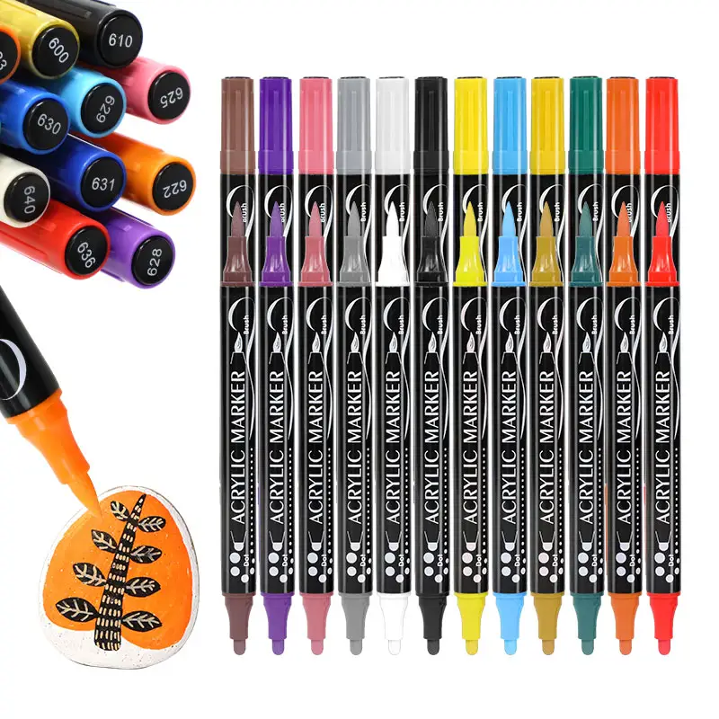 Premium 36-Piece Set of Dual-Tip Acrylic Paint Markers for Rock Painting Canvas Glass   Wood Crafts