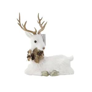 새로운 디자인 홈 실내 흰색 실 앉아 사슴 골드 악센트 동물 장식품 크리스마스 순록 장식