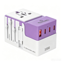 Adaptateur secteur universel de voyage Foxcan OEM 100W GaN PD avec 1 port USB-A + 4 ports USB-C pour téléphone portable, ordinateur portable, appareil photo, écouteurs, international