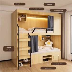 Letti a Castello Moderni in Legno Massello <span class=keywords><strong>su</strong></span> <span class=keywords><strong>Misura</strong></span> con Scaffali Divisori (Letti Doppi), Adatti per Hotel, Scuole e Ospedali. - Product Image 4