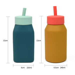 Bouteille d'eau en silicone écologique personnalisée pour enfants avec paille, portable, anti-fuite, pour l'école, vente en gros pour tout-petits - Product Image 2