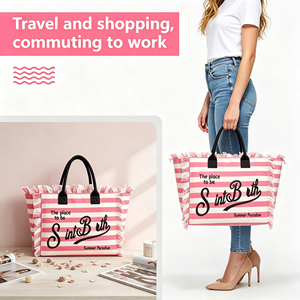 Borsa da Spiaggia in Tela RTS, Stile Boho con Ricami e Nappine, Grande Capacità, Leggera e Portatile, Borsa da Viaggio per Donne - Product Image 3