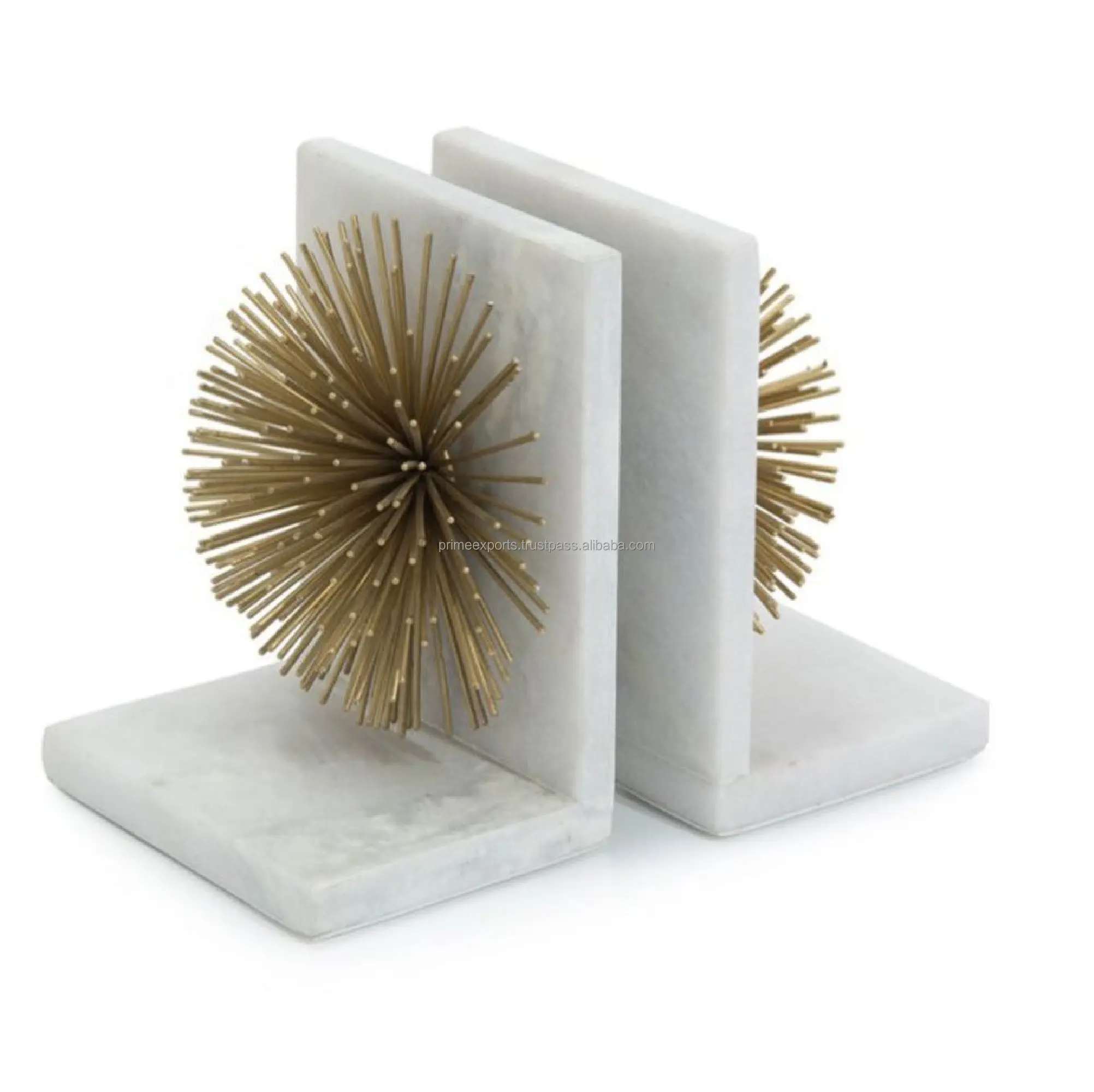 White marble with gold spikes sunburst bookend for home library and study room Scandinavian and European style bookend