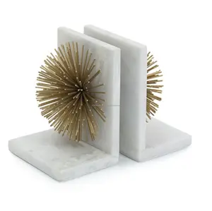 השיש לבן עם זהב spikes sunburst bookend לבית ספרייה וחדר עבודה סקנדינבי ואירופאי סגנון bookend