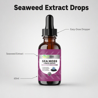 Gouttes liquides de mousse de mer personnalisées OEM ODM 60ml – Supplément végétalien à base de mousse de mer irlandaise, fucus vésiculeux et racine de bardane