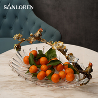 SANLOREN mangkuk nampan buah, dekorasi meja bunga burung rumah mewah, hadiah lukisan Enamel kaca kristal, makanan penutup kering