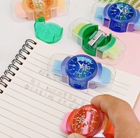 Taille-crayon créatif en forme de montre, multifonctionnel 3-en-1, taille-crayon manuel avec gomme intégrée