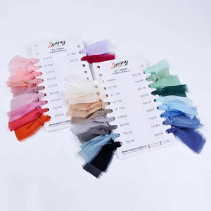 Pita sutra poliester multi warna pita tepi berjumbai buket pernikahan pita kemasan hadiah dekorasi - Product Image 4