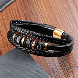<span class=keywords><strong>Bracelet</strong></span> en <span class=keywords><strong>cuir</strong></span> multi-couches pour <span class=keywords><strong>homme</strong></span>, fermoir magnétique en acier inoxydable, <span class=keywords><strong>bracelet</strong></span> en <span class=keywords><strong>cuir</strong></span> véritable pour cadeau - Product Image 3