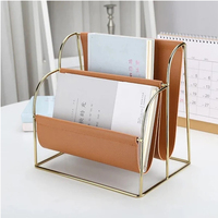 Porte-revues de luxe en métal doré avec organiseur de bureau moderne en cuir PU pour le bureau et la maison, support de rangement pour journaux