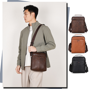 กระเป๋าคาดลำตัวผู้ชายราคาส่ง ดีไซน์วินเทจสุดหรู กระเป๋าสะพายข้างหนัง PU ใส่โทรศัพท์ได้ พร้อมซิปปิด กันน้ำ - Product Image 1