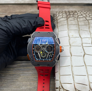 Montre chronographe sport haute performance pour homme, forme tonneau, squelette en fibre de carbone, multifonction - Product Image 1