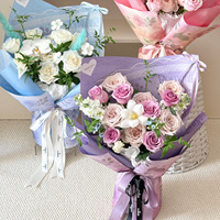Papier d'emballage floral Huayangqingsu en papier d'art avec dentelle, motif rose, enduit PE, double face, imperméable, pour emballage de fleurs fraîches, vierge