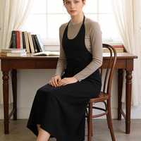 Tablier de cuisine en coton et lin pour femme, col halter, taille ajustable avec lien, logo personnalisé, résistant aux taches, idéal pour la cuisine, le café, la restauration