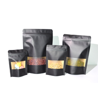 Sachets debout en papier kraft noir Sacs à fermeture éclair pour emballage alimentaire avec fenêtre Sacs en papier kraft refermables
