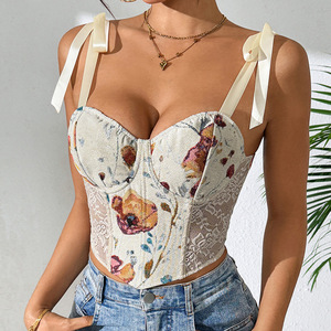 Y08189 Camisole en jersey à imprimé floral rétro français, hauts sculptants fins, respirant, écologique, antibactérien, maintien moyen, <span class=keywords><strong>1</strong></span> pièce - Product Image 5