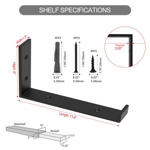 WEKIS L Shape Decorative Steel Wall Shelf <b>Brackets</b> 20mm <b>Black</b> Floating Wall Shelf Hangers with 150lbs Capacity - Product Image 4