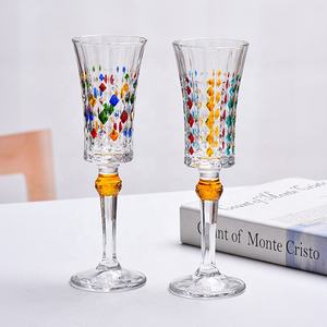 Coupes à cocktail et champagne à pied haut, décorées de diamants en relief, style vintage, pour fêtes et mariages, peintes à la main, colorées, pour vin blanc et rouge - Product Image 1