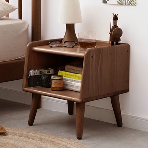 Solid Wood Nightstand Natural <strong>Beech</strong> <strong>Bedside</strong> <strong>Table</strong> with Open Storage Shelf and Cable Management for Bedroom - Product Image 2